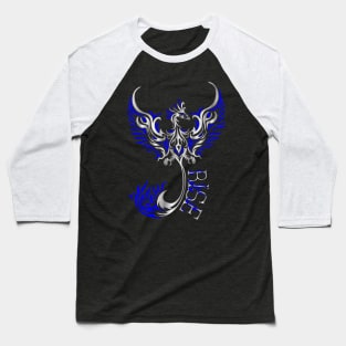 Rise up like a Phoenix from the ashes. Silver and Blue Phoenix in a Tribal / Tattoo Art style Baseball T-Shirt